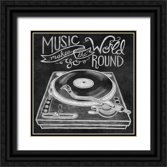 Urban, Mary 20x20 Black Ornate Wood Framed with Double Matting Museum Art Print Titled - Retro Record Player Chalk