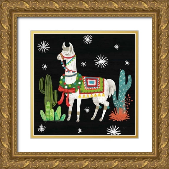 Urban, Mary 20x20 Gold Ornate Wood Framed with Double Matting Museum Art Print Titled - Lovely Llamas V Christmas Black