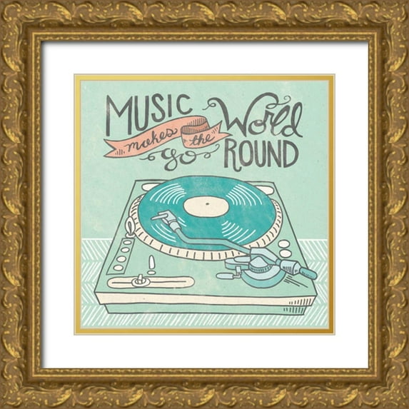 Urban, Mary 20x20 Gold Ornate Wood Framed with Double Matting Museum Art Print Titled - Retro Record Player Gray