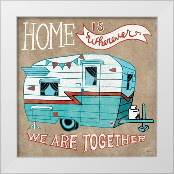 Urban, Mary 20x20 White Modern Wood Framed Museum Art Print Titled - Adventure Love Camper Taupe