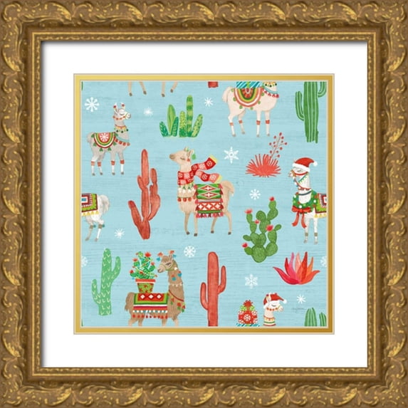 Urban, Mary 26x26 Gold Ornate Wood Framed with Double Matting Museum Art Print Titled - Lovely Llamas Christmas Step 06A