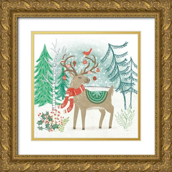 Urban, Mary 26x26 Gold Ornate Wood Framed with Double Matting Museum Art Print Titled - Reindeer Jubilee V