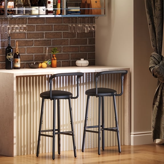 [Urban Metal Bar Stool] Black Urban Armless Bar Stool With Metal Frame, Metal Legs And Footrest, For Kitchen Island, Counter Chairs With Back