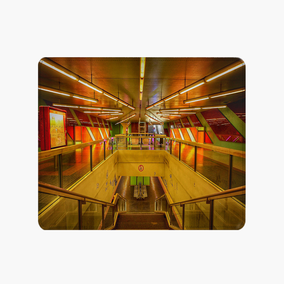 Urban Metro Station Design Mouse Pad 9.44 x 7.87 Inches - Neon Lighting Artwork for Desk Use