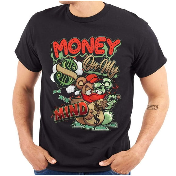 Urban Money On My Mind Teddy Bear Men's Graphic T Shirt Tees Brisco Brands S