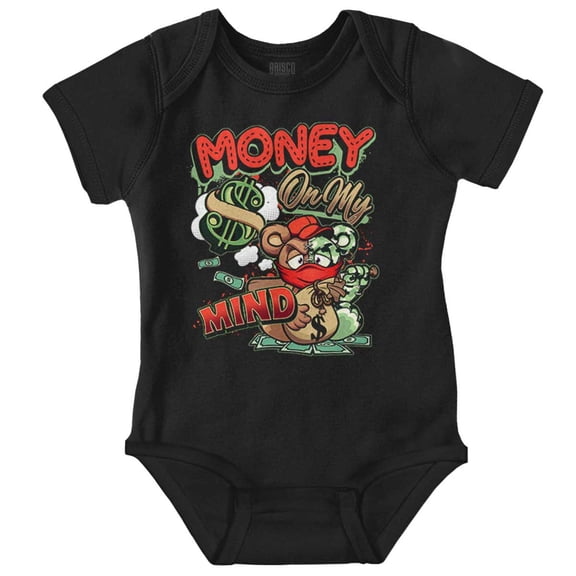 Urban Money On My Mind Teddy Bear Romper Boys or Girls Infant Baby Brisco Brands 6M