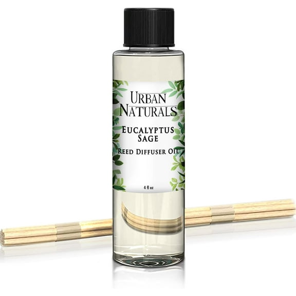 Urban Naturals Eucalyptus & Sage Oil Reed Diffuser Refill | Eucalyptus, Sage, Mint, Lime and Cedarwood| Includes a Free Set of Reed Sticks! 4 oz