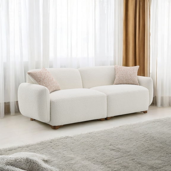Urban Nest Beige Boucle Sofa with 2 Pillows - 2-Seat Modern Living Room Couch, Soft Upholstery & Durable Frame