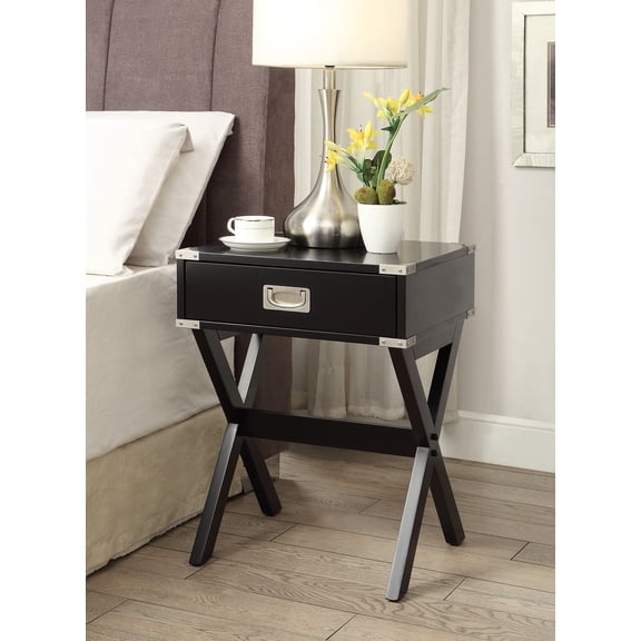 Urban Nest Black Accent Table with Drawer - Modern Square Side Table, Composite Wood, Metal Base - 15" x 9" x 3" Drawer