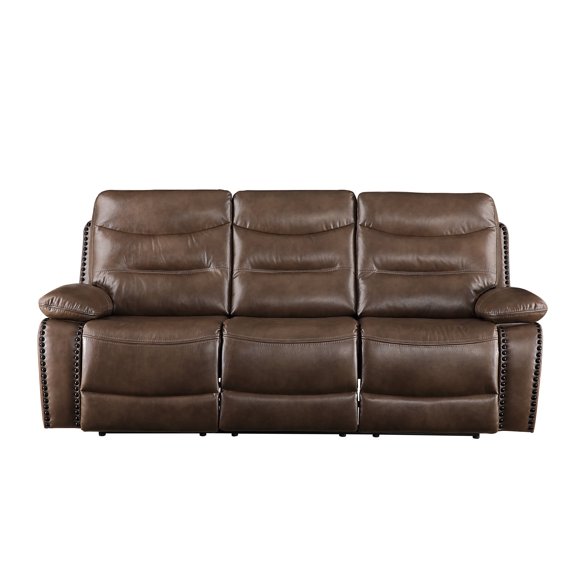 Urban Nest Brown Faux Leather Motion Recliner Sofa with Console & Cup Holders - 3 Seat Oversized Sofa