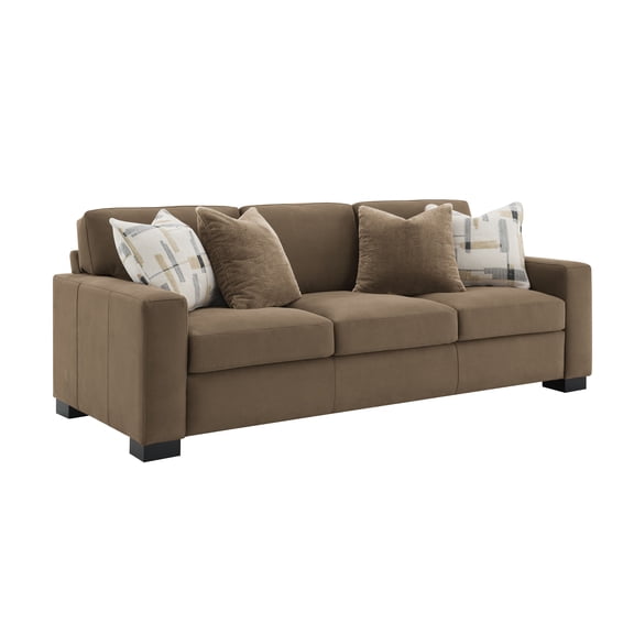 Urban Nest Darya Brown Suede 3-Seat Sofa with Pocket Coil Cushions & Pillows, 74" Wide, 660lbs Capacity