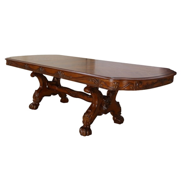 Urban Nest Dresden Cherry Expandable Dining Table w/ Leaves - Wood & Resin - Elegant Scrolled Design - Antique Finish