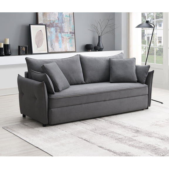 Urban Nest Fabric Sofa Sleeper with Storage - Pull Out Sofa Bed with Pillows - Gray, 74" Full Size