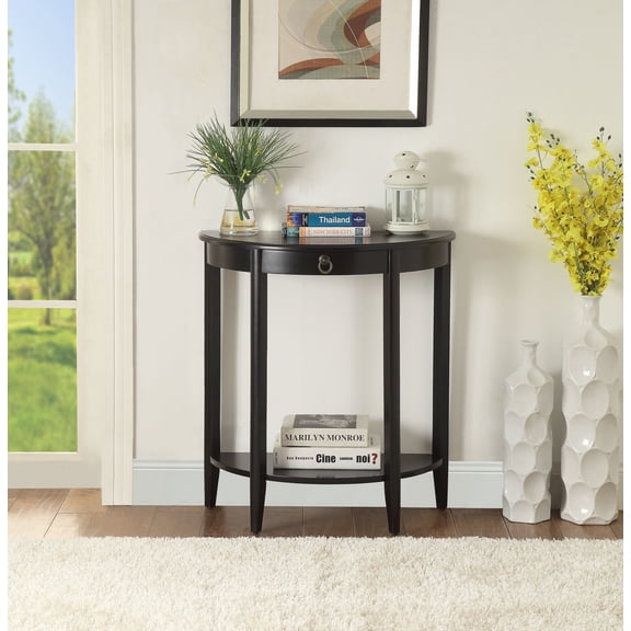 Urban Nest Half Moon Console Table with Drawer & Shelf - Black Wood Entryway Table, Solid Pine Legs, 50lbs Capacity