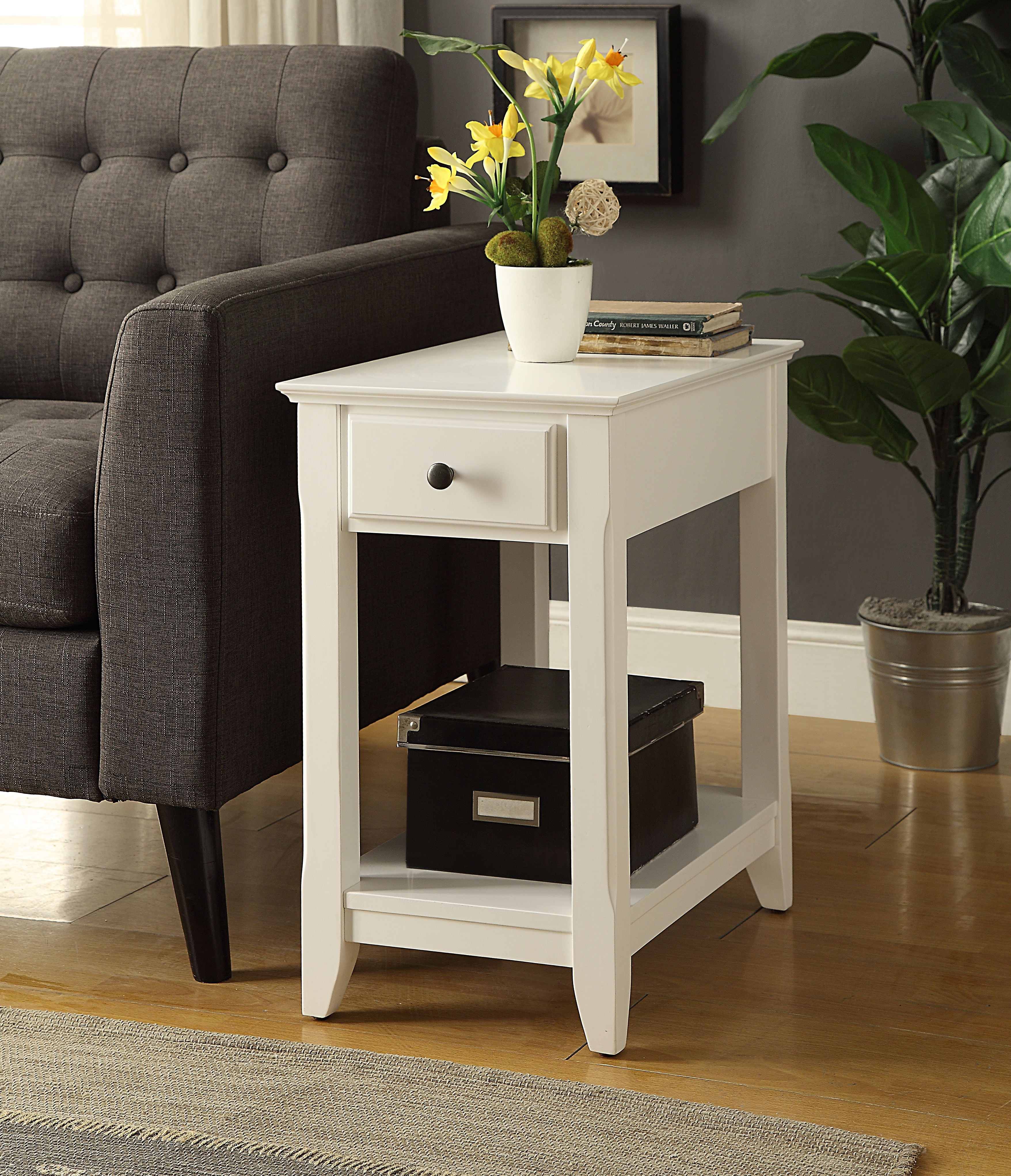 Urban Nest White Accent Table with Drawer & Shelf - Wood Tapered Legs ...