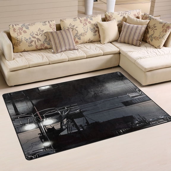 Urban Night Scene Soft Polyester Area Rug 31''x20'', Non Slip, Memory Foam, Water Absorbent