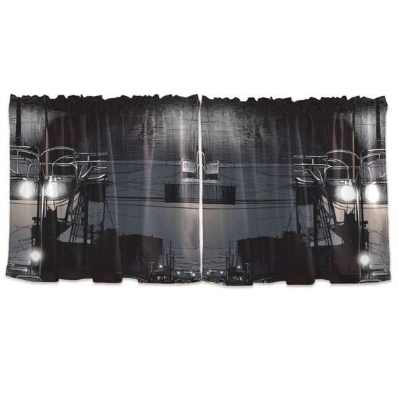 Urban Night Scene Tier Curtains for Kitchen 57x24 Inch Semi Sheer Light Filtering Half Window Curtains 2 Panels