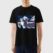 Urban Noir Romantic Anime Girl Duo Under City Skyline Graphic Black T-Shirt