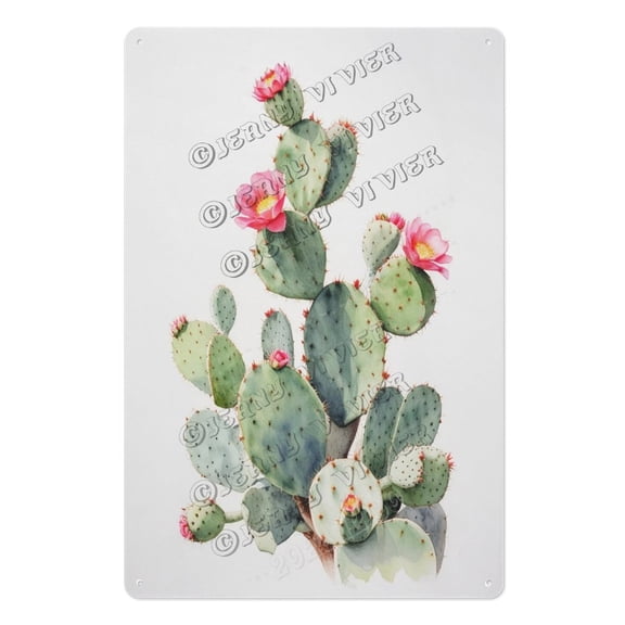 Urban Opuntia Cactus Tin Sign  8x12 Inch Metal Wall Art for Contemporary Interiors, Office, and Balcony  Unique Succulent Decor for Modern Plant Lovers