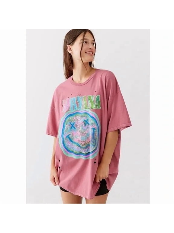 Women's T-Shirt Vintage Washed Distressed Holes Oversized Fit Tee (Large/X-Large, Vintage Pink Wash)