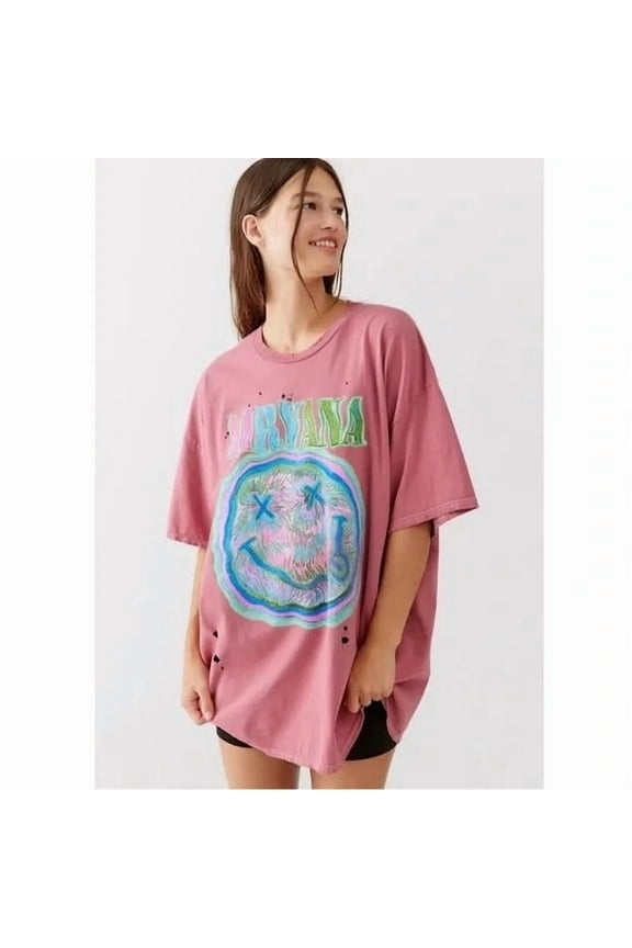 Women's T-Shirt Vintage Washed Distressed Holes Oversized Fit Tee (Large/X-Large, Vintage Pink Wash)