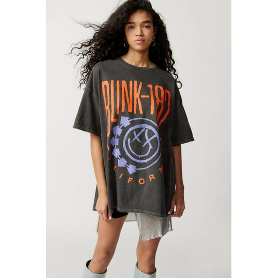 Urban Outfitters Women's X Blink 182 Oversized Relaxed Fit Tee T-Shirt Dress (Large/X-Large, Washed Vintage Black)