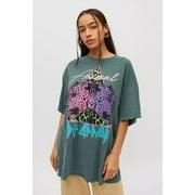 Urban Outfitters Women's X Def Leppard Animal Oversized Fit Tee T-Shirt Dress (Large/X-Large, Green Vintage Wash)