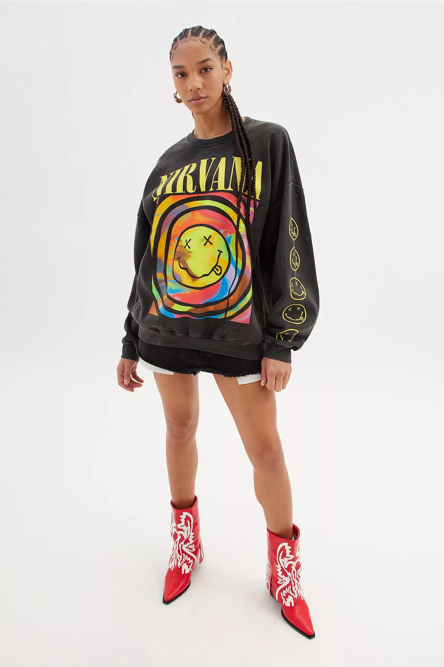 Urban Outfitters Women s Nirvana Band Rock Sweatshirt Overdyed Oversize Crew Neck Large X Large Black Pigment Dye Walmart