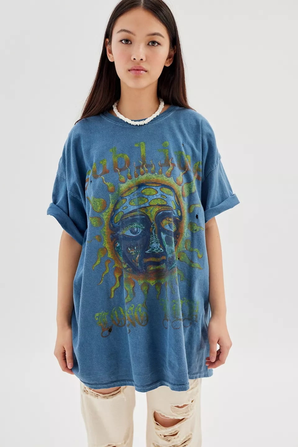 Urban Outfitters Women's X Sublime Distressed Oversized Tee T-Shirt Dress (Small/Medium, Blue) - Walmart.com