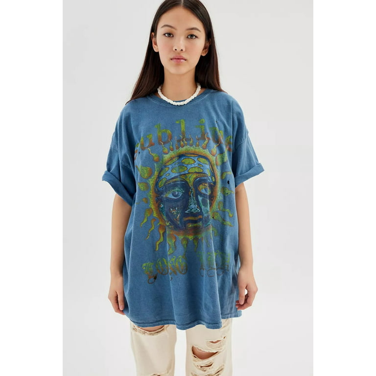Urban Outfitters Women\'s X Sublime Distressed Oversized Tee T-Shirt Dress  (Small/Medium, Blue)