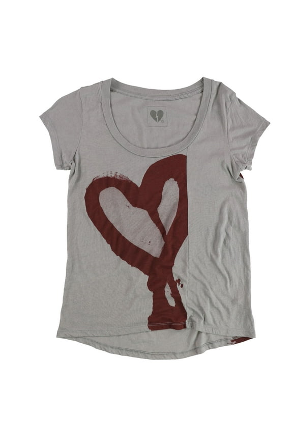 Womens Spray Paint Heart Graphic T-Shirt, Grey, X-Small