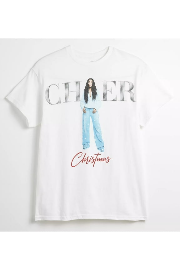 X Cher Christmas Short Sleeve Graphic Tee T-Shirt (Small, White)