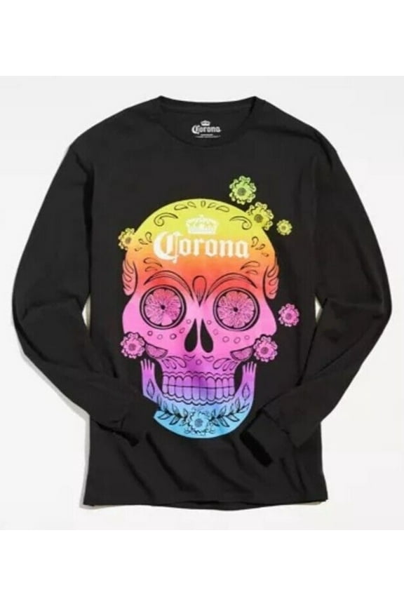 X Corona Gradient Skull Long Sleeve Tee T-Shirt (Medium, Black)