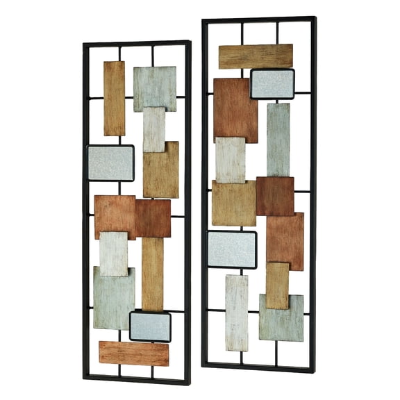 Urban Overlay Abstract Geometric Mirrored Wall Art Set of 2, Hangs Two Directions