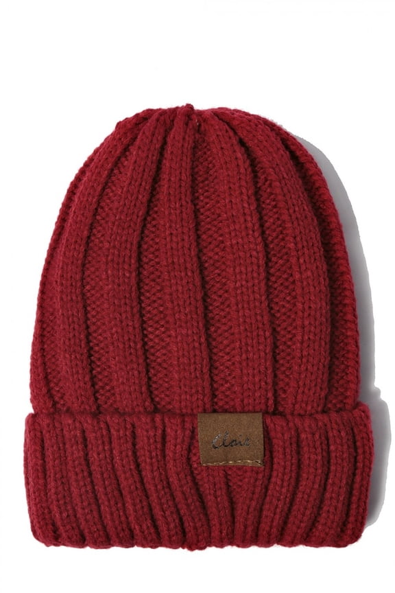 Cloie Trendy Soft Cable Knit Beanie Winter Hat with Warm Fleece Lining - Dark Red - For Men or Women