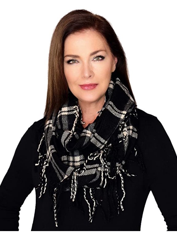 Memories Women's Plaid Infinity Fashion Scarf - Black & Light Tan