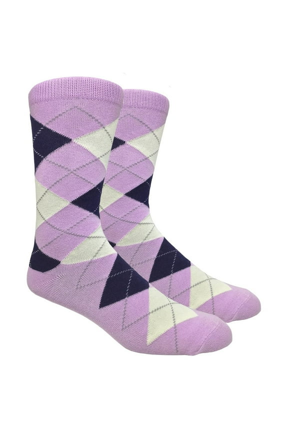 Men's Argyle Dress & Groomsmen Socks - Argyle - Lilac with Navy