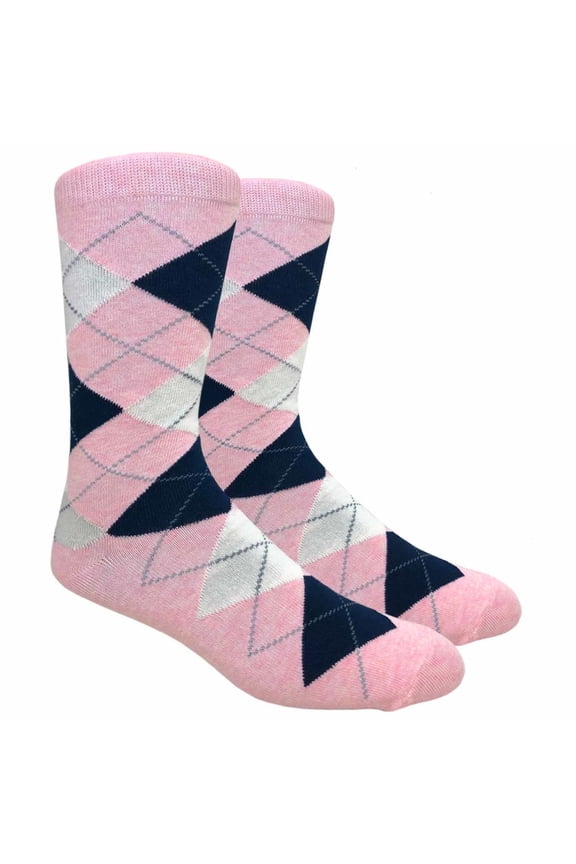 Men's Argyle Dress & Groomsmen Socks - Argyle - Pink, Navy & Cream