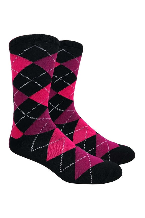 Men's Argyle Dress Groomsmen Socks - Black, Deep Raspberry & Deep Begonia - 1 Pair