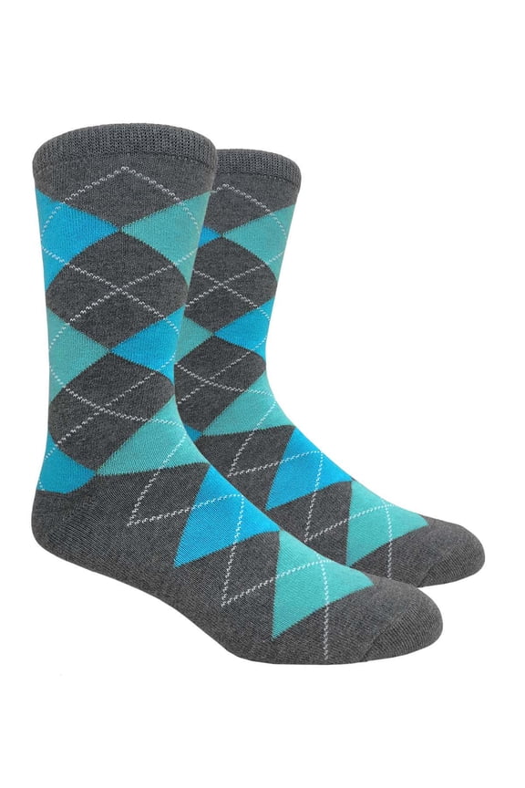 Men's Argyle Dress Groomsmen Socks - Charcoal Grey, Deep Malibu & Turquoise - 1 Pair
