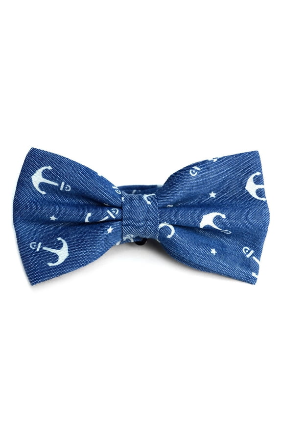 Men's Banded Bow Tie with Gift Box - Anchors - Denim Blue