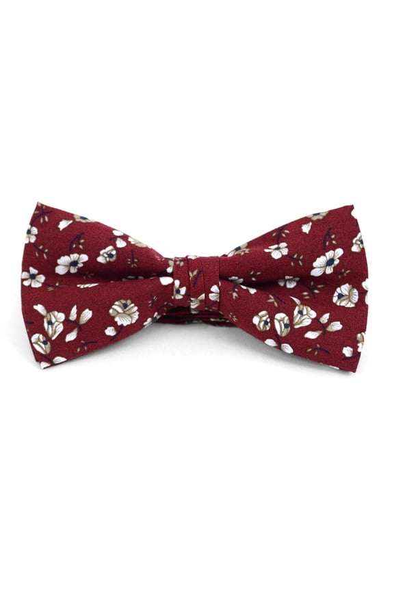Men's Cotton Banded Bow Tie with Gift Box - Floral Wedding - Maroon