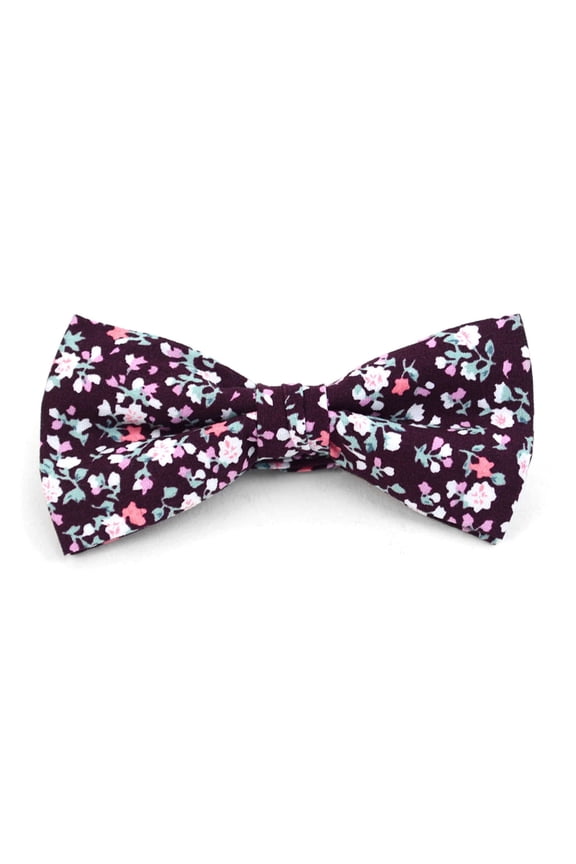 Men's Cotton Banded Bow Tie with Gift Box - Floral Wedding - Plum Small Print