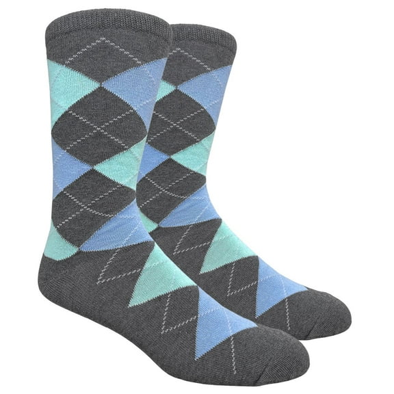 Urban-Peacock - Men's Dress, Trouser & Groomsmen Socks - Charcoal Gray, Celestial Blue & Light Green Argyle - 1 Pair