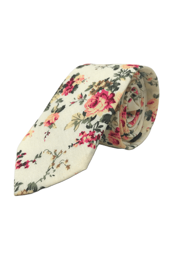 Men's Fashion Wedding Floral Slim Necktie: Cream