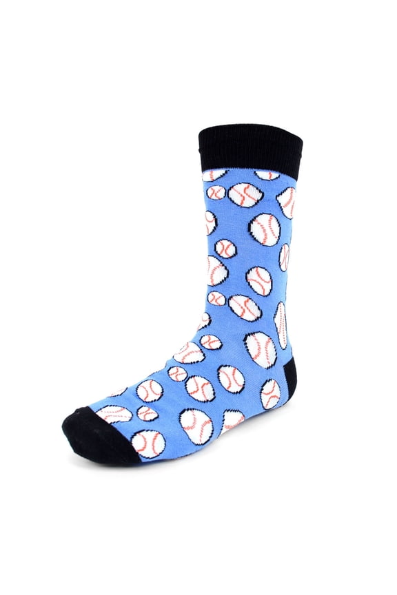 Men's Novelty Fun Crew Socks - Baseball in Light Blue - 1 Pair