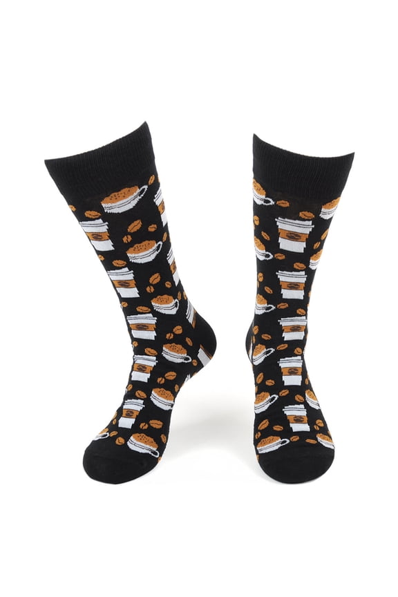 Men's Novelty Fun Crew Socks - Coffee Cups - Black, 1 Pair