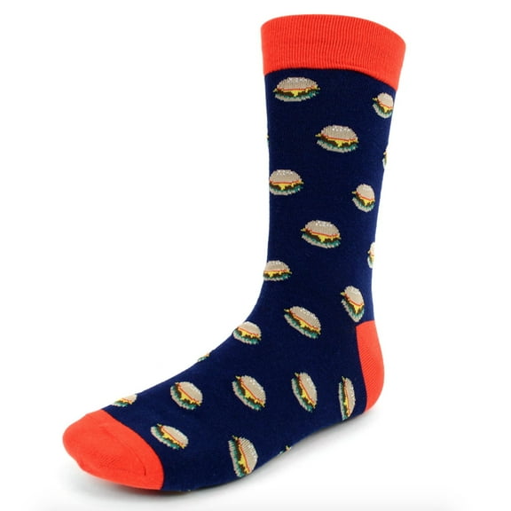 Urban-Peacock Men's Novelty Fun Crew Socks - Hamburgers - Navy with Red, 1 Pair