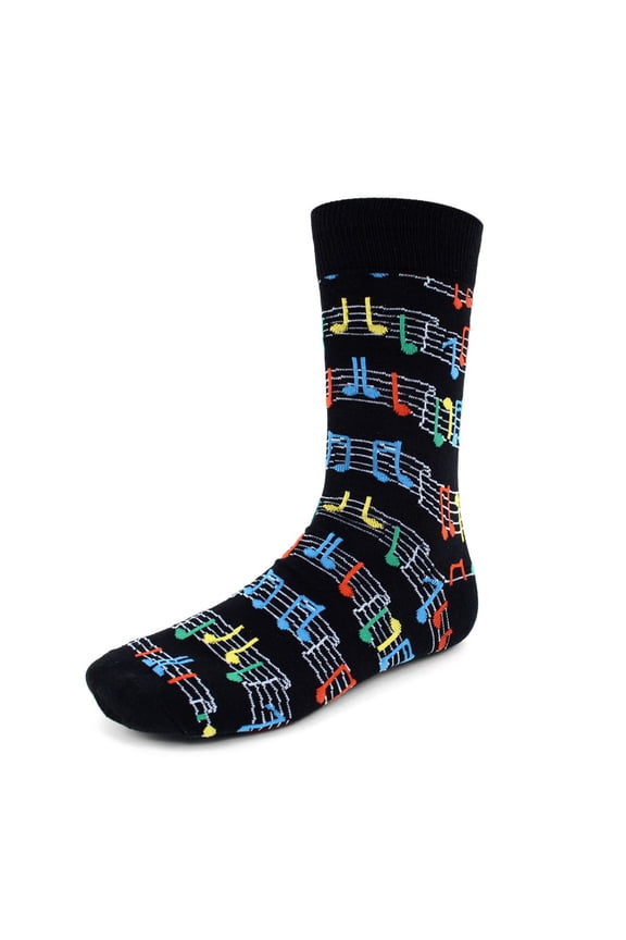 Men's Novelty Fun Crew Socks - Music Sheet - Black with Color Notes