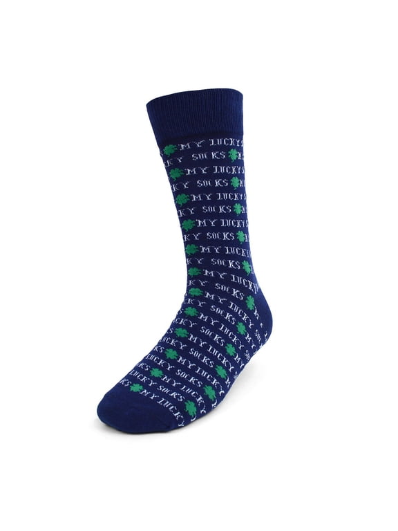 Men's Novelty Fun Crew Socks - My Lucky Socks - Navy, 1 Pair